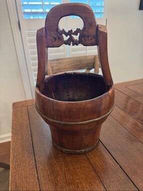 Antique Chinese Wood Slat Water Well Bucket or Planter
